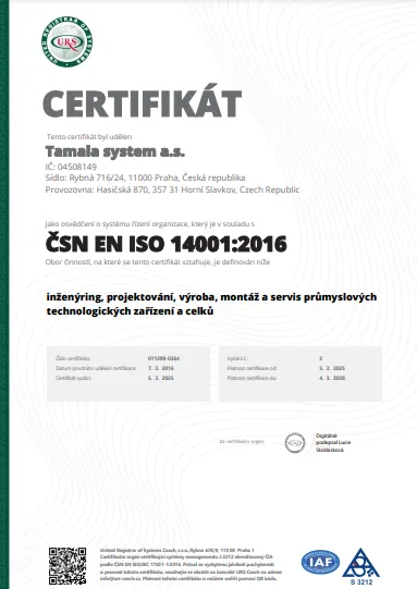 Certifikát EN ISO 14001