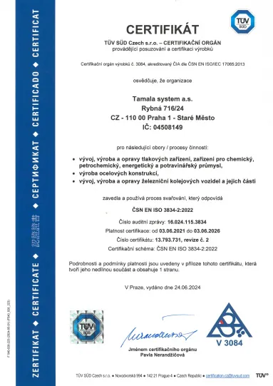 Certifikát EN ISO 3834-2