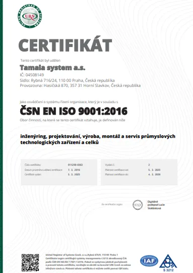Certifikát EN ISO 9001
