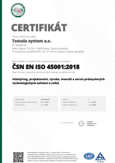 Certifikát ISO 45001