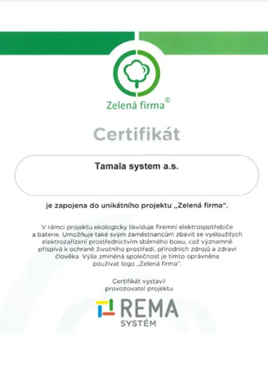 Certifikát Zelená firma