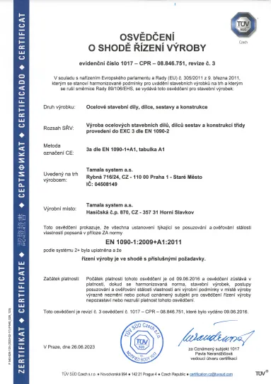 Osvědčení EN 1090-1